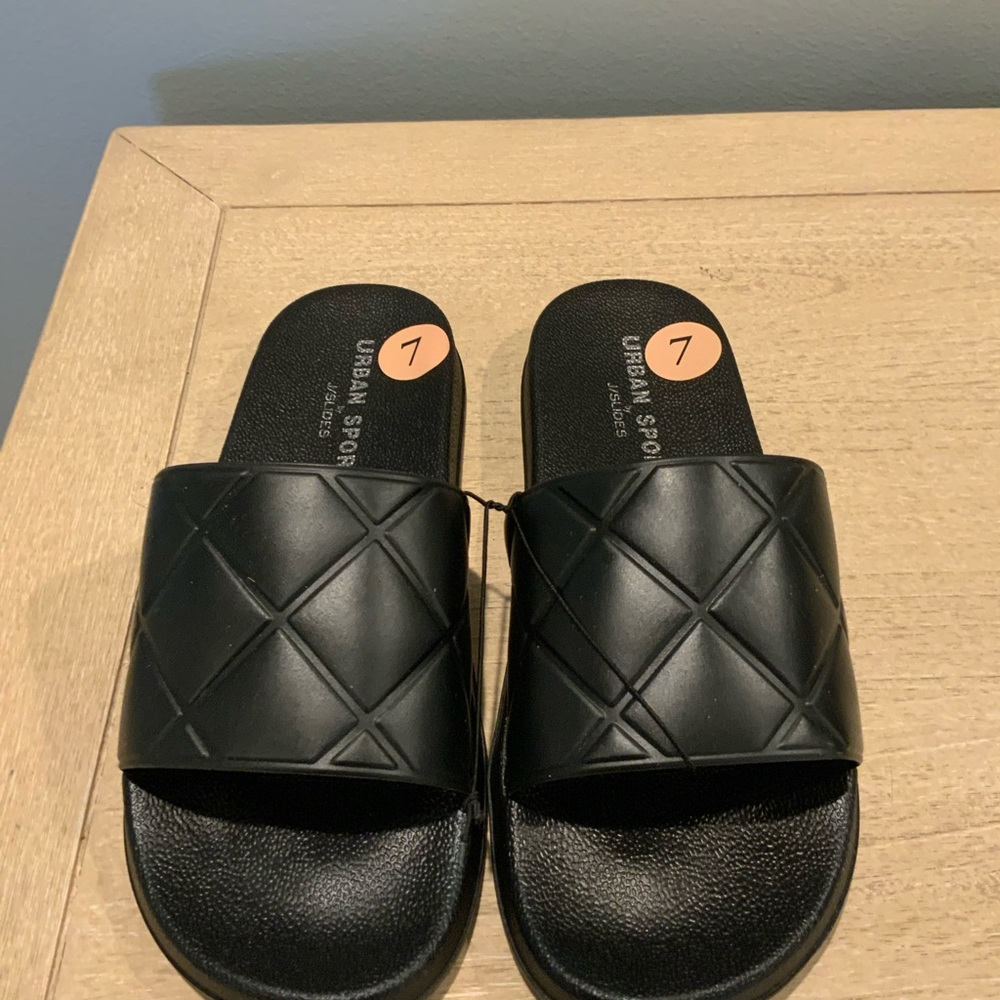 Urban Sport by J/Slides Women’s Black Quilted Upper Slide Sandals
